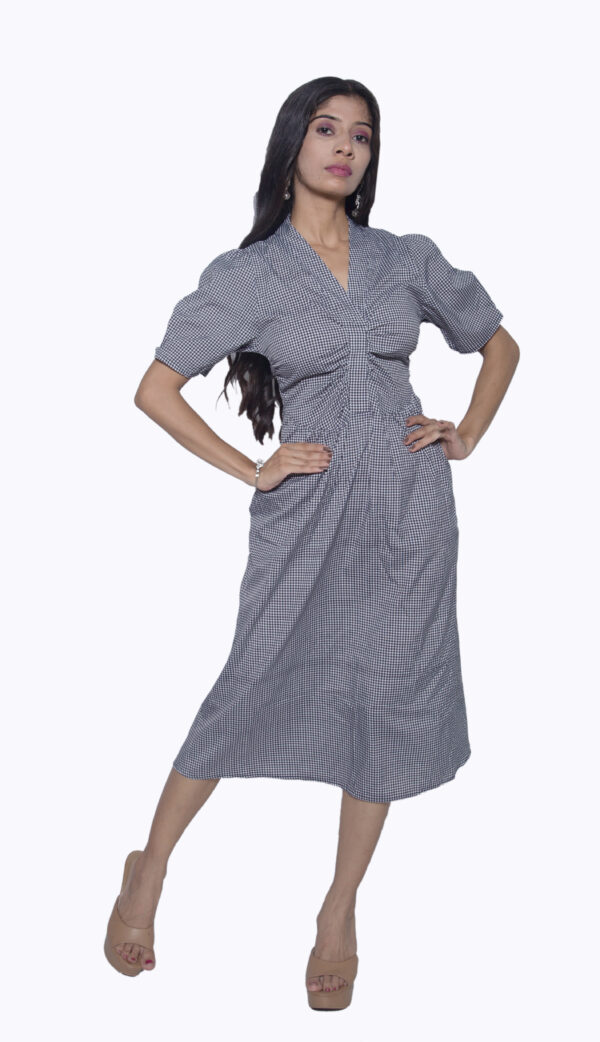 BLUE & WHITE CHECKERED ONE PIECE COTTON - Image 3