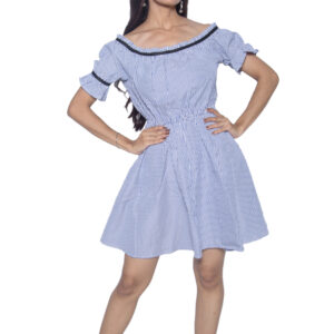 BLUE AND WHITE STRIPE OFF SHOULDER FROCK