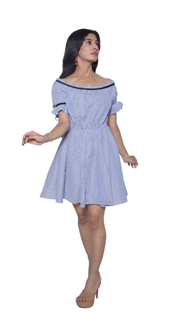 BLUE AND WHITE STRIPE OFF SHOULDER FROCK - Image 2