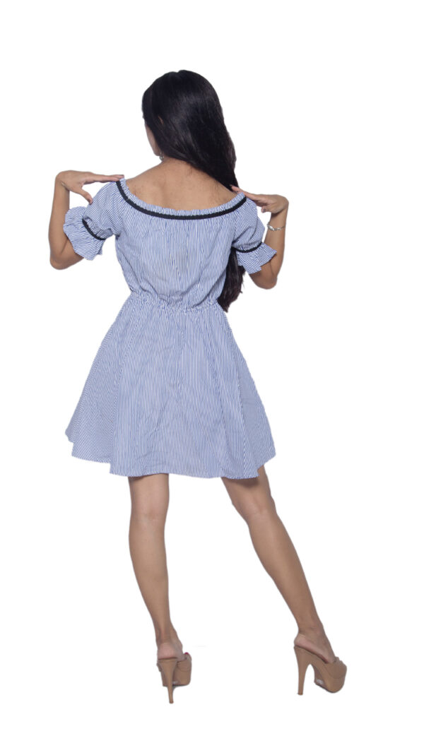 BLUE AND WHITE STRIPE OFF SHOULDER FROCK - Image 3