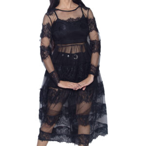 BLACK NETTED TRANSPARENT ONE PIECE SHRUG