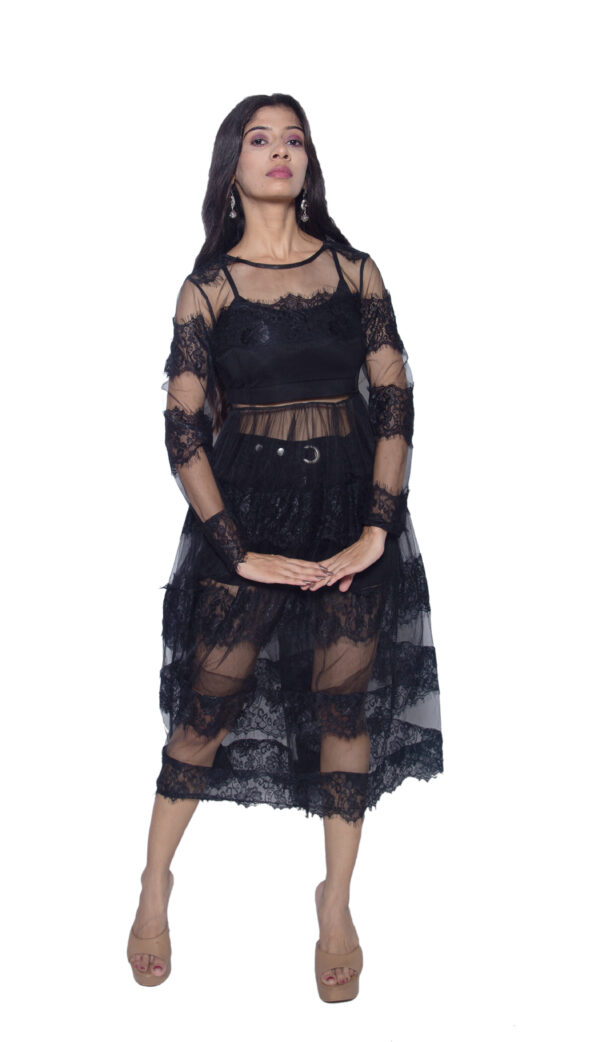 BLACK NETTED TRANSPARENT ONE PIECE SHRUG