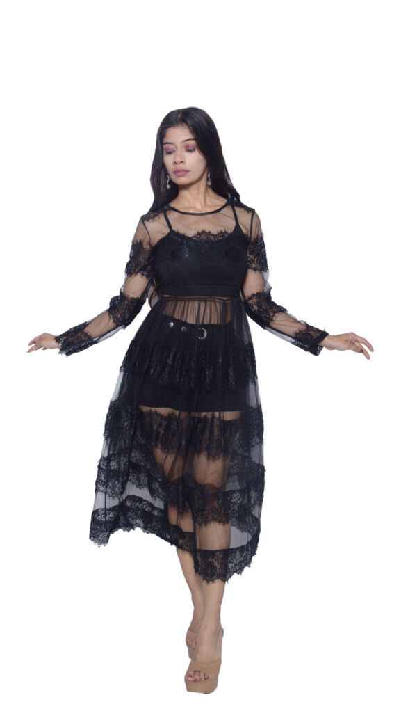 BLACK NETTED TRANSPARENT ONE PIECE SHRUG - Image 2