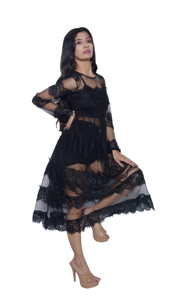BLACK NETTED TRANSPARENT ONE PIECE SHRUG - Image 3