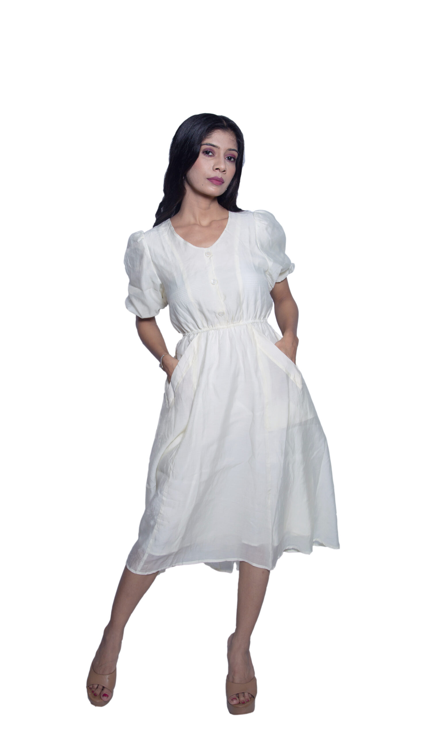 WHITE CHIFFON CASUAL GOWN