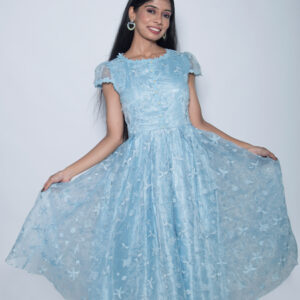 BLUE SATIN NET ONE PIECE
