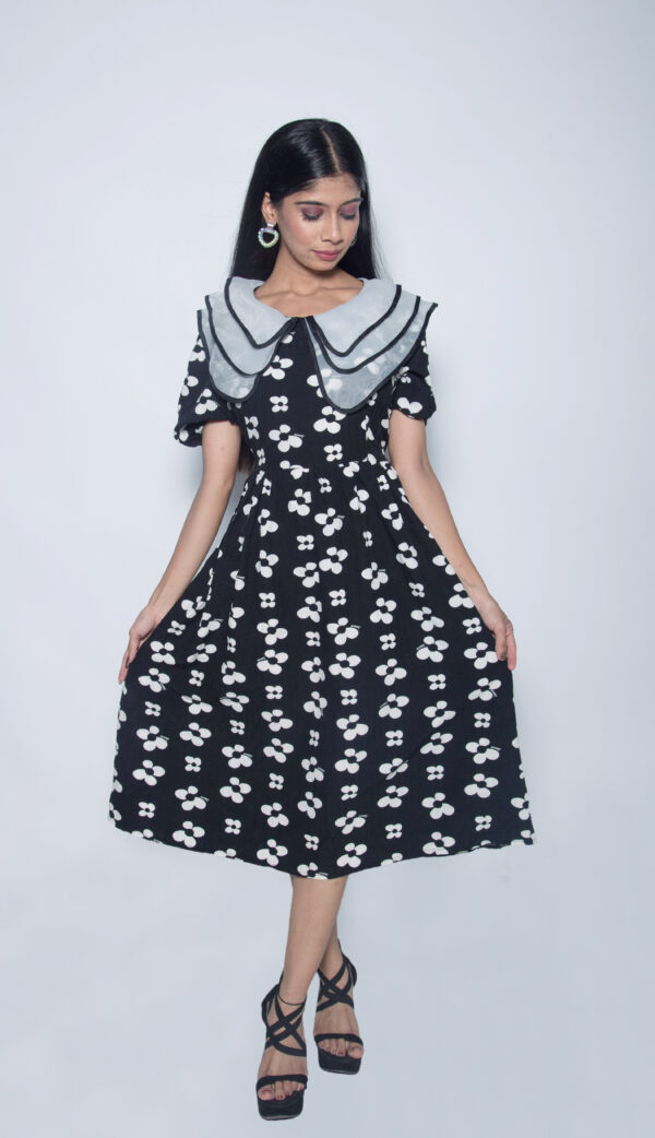 IMPORTED FABRIC BLACK FLORAL PARTY WEAR