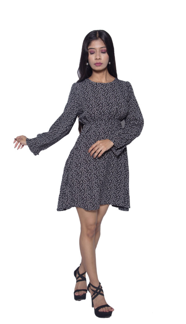 BLUE & WHITE PRINTED KNEE LENGTH ONE PIECE - Image 2