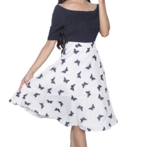 WHITE & BLUE SELF PRINTED COTTON BLEND PARTY WEAR