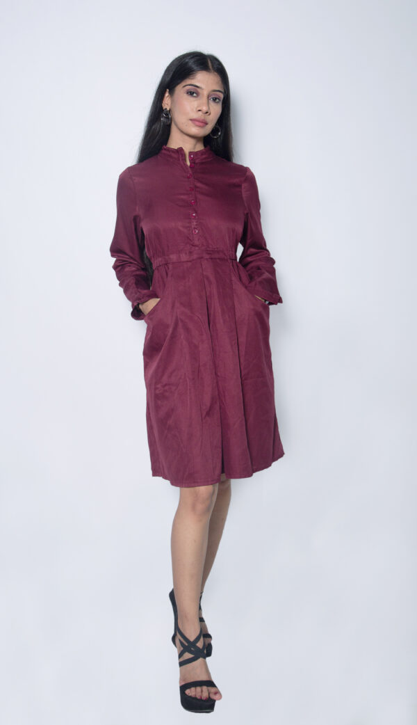WINE COLOR SATIN PARTY WEAR ONE PIECE - Image 2