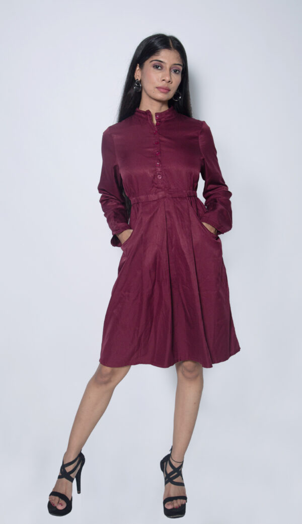 WINE COLOR SATIN PARTY WEAR ONE PIECE - Image 3