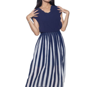 BLUE ONE PIECE WITH WHITE STRIPES IN IMPORTED FABRIC