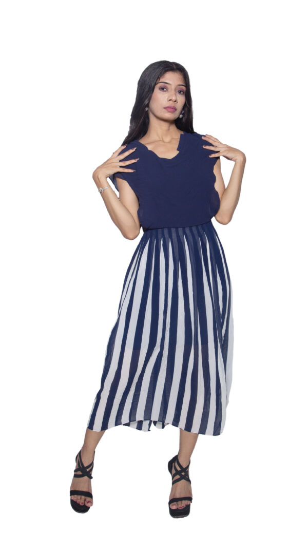 BLUE ONE PIECE WITH WHITE STRIPES IN IMPORTED FABRIC