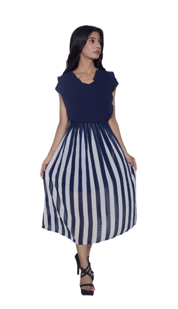 BLUE ONE PIECE WITH WHITE STRIPES IN IMPORTED FABRIC - Image 2
