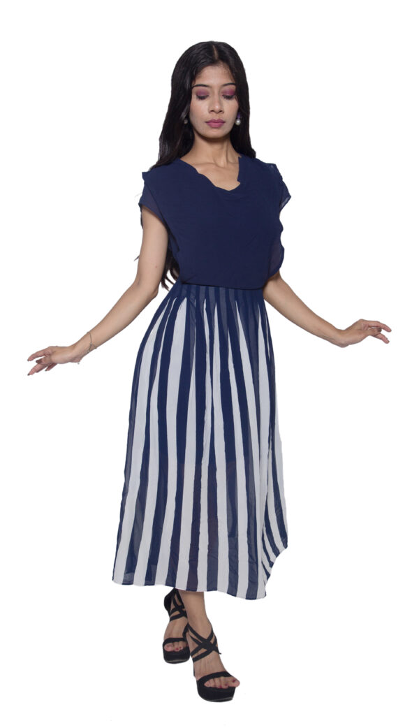 BLUE ONE PIECE WITH WHITE STRIPES IN IMPORTED FABRIC - Image 3