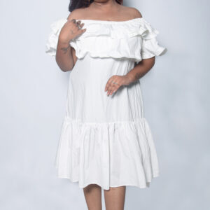 PLAIN WHITE COTTON OFF SHOULDER DRESS