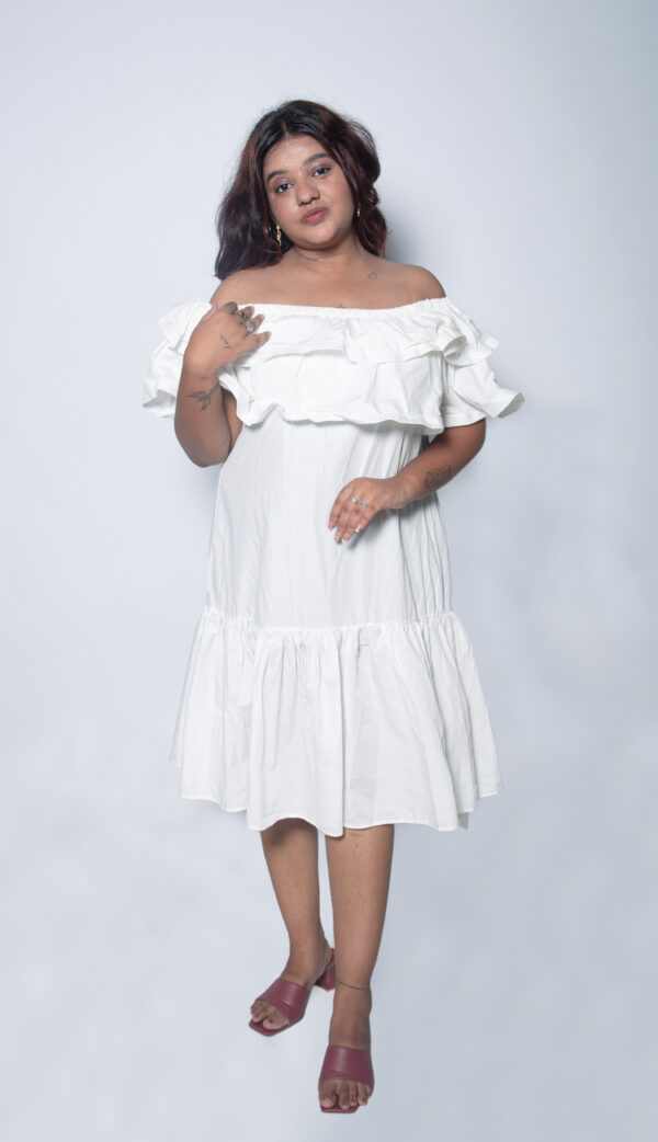 PLAIN WHITE COTTON OFF SHOULDER DRESS