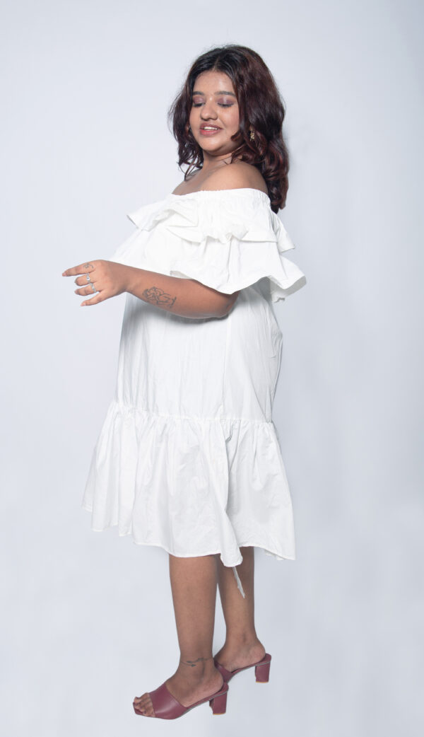 PLAIN WHITE COTTON OFF SHOULDER DRESS - Image 2
