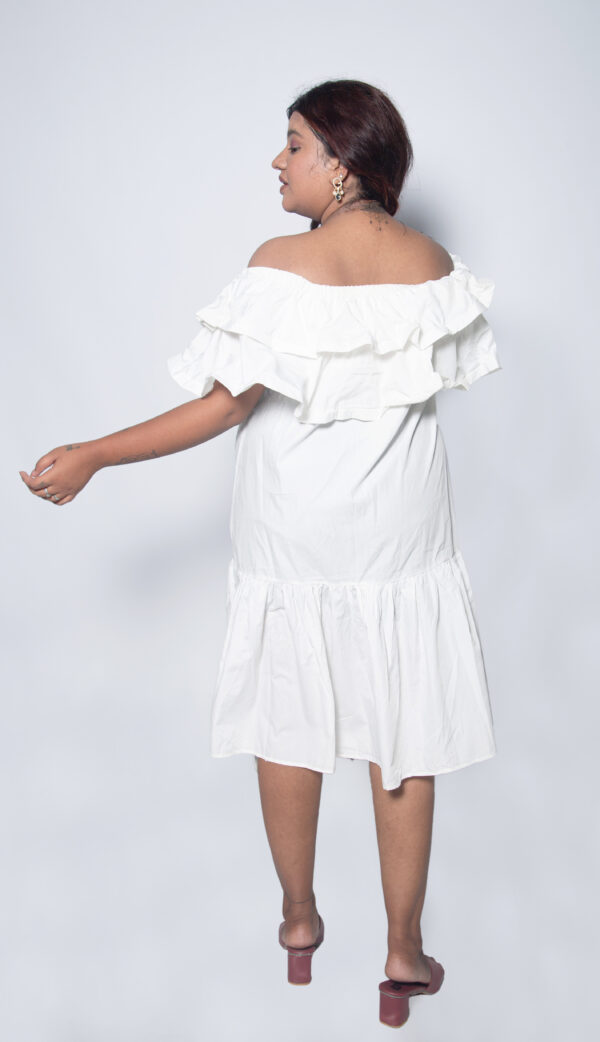 PLAIN WHITE COTTON OFF SHOULDER DRESS - Image 3