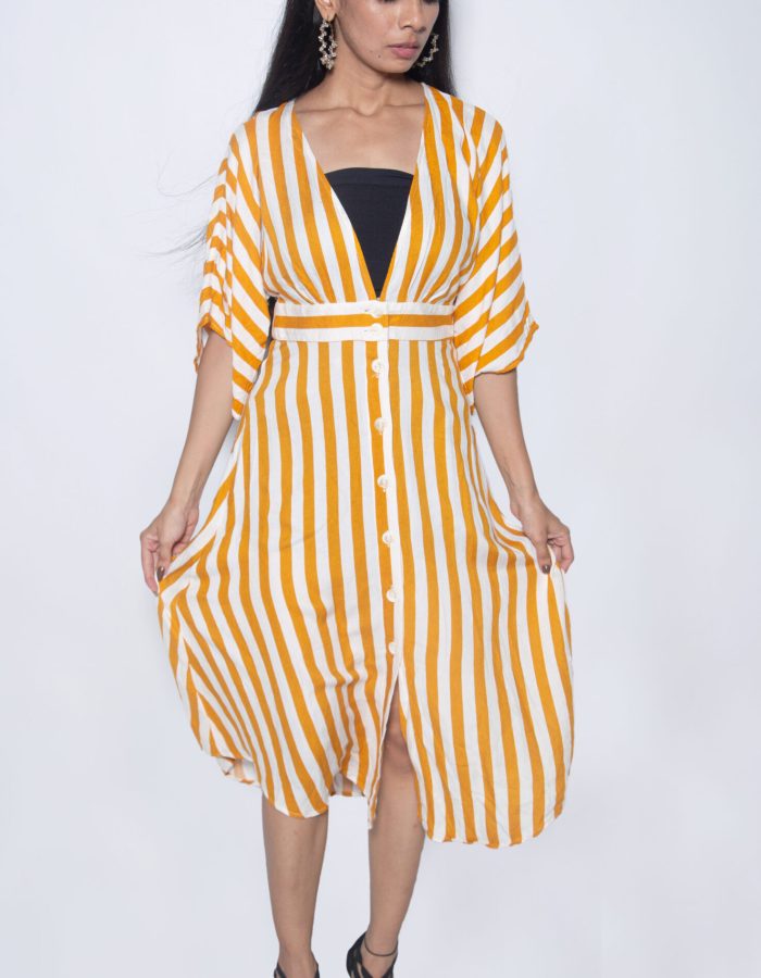 YELLOW & WHITE STRIPES ONE PIECE GOWN